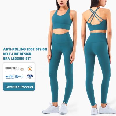 China New Yoga High Logo Wear Set Women Custom Made Sporty Seamless ACTIVE STRETCH Waisted Workout Leggings Sportswear for sale