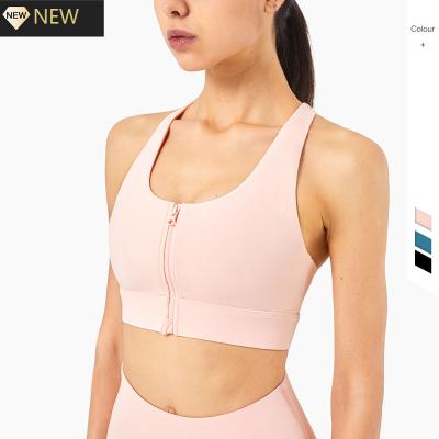 China Dropshipping Lulu High Support Wireless Post Women's Antibacterial Surgery Women's Front Zipper Active Yoga Sports Bras for sale