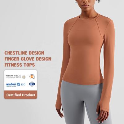 China Custom Made Lulu Nude Fabric Long Sleeve Crop Top Soft Gym Anti-UV High Quality Fitness Sports for sale