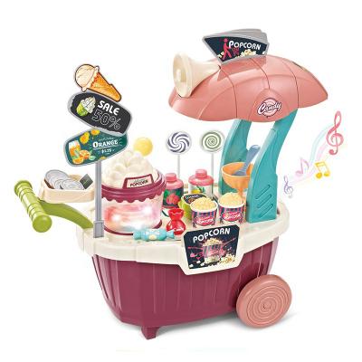 China Pretend Toy Musical And Light Mini Play Cart Toy Set Children Home Pretend Play Popcorn Cart Toy For Kids for sale