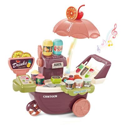 China Pretend Play 2022 New Pretend Game Toy Home Shopping Cart Toy Ice Cream Drinks Cart Toy With Music And Light for sale