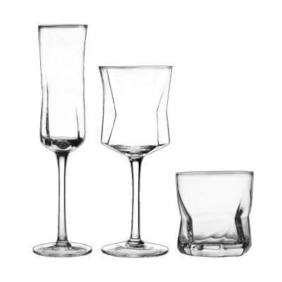 China Hexagonal irregular red wine glass 400ml hexagonal shape  clear irregular stemless modern crystal unique luxury wine charger glass Wedding for sale