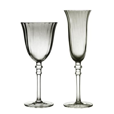 China Grey multi edged red wine glass Wholesale 250ml 9oz European Diamond Embossed Glass Gray Wine Champagne Glass Cup Mug goblet glass for sale