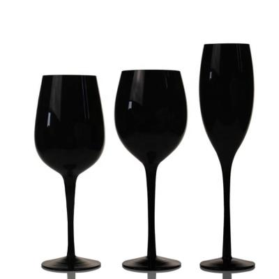 China Black Black Wine Glass Custom logo Goblet Long Stem blind tasting Bar Wedding Black Ordinary Red Wine Glass champagne flutes for sale