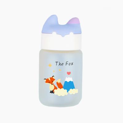 China Custom Viable Cute Wide Mouth Cute Pocket Style Cartoon Glass Water Bottle for sale