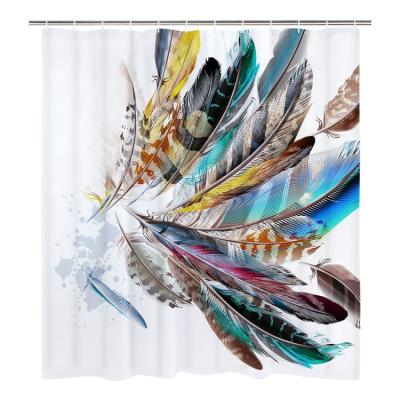 China Durable Colorful Feather Shower Curtains Bathroom Textile Durable Waterproof Polyester for sale