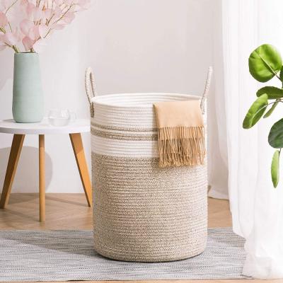 China Laundry Basket Clothes Cotton Toy Cloth Household Viable Dirty Foldable Sundries Woven Storage Basket Small Woven Storage Basket for sale