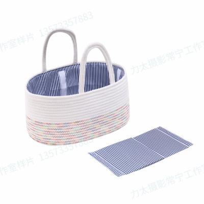 China Best Selling High Quality Viable Belly Basket Small Cotton Rope Baby Diaper Organizer With Divider Removeable Basket for sale