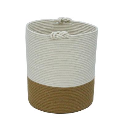 China Cheap And Stylis Sustainable Cotton Rope Woven Storage Basket Laundry Hamper Tall Basket With Twist Handle for sale