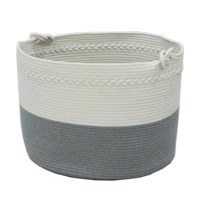 China Cotton Rope Woven Storage Basket Large Covering Basket With Twist Handle In Living Room for sale