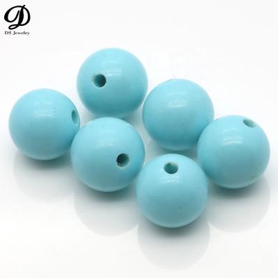 China Fire Color Or Sky Blue Play / Green Synthetic Turquoise Round Bead For DIY Jewelry Making With Straight Hole for sale