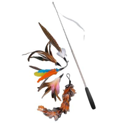 China Fishing Rod Viable Interactive Telescopic Feather Toy Cat Stick Funny Pet Toy for sale