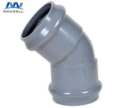 China 45 Degree Water Pipe PVC System Elbow with Rubber Ring Joint Faucet Connection for sale