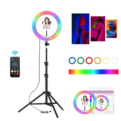 China Aluminum Alloy+ABS+plastic Selfie Led Ring Light 10 Inch RGB Dimmable Selfie Ring Light 3 Color Modes & USB Powered Makeup Film Video Shooting for sale