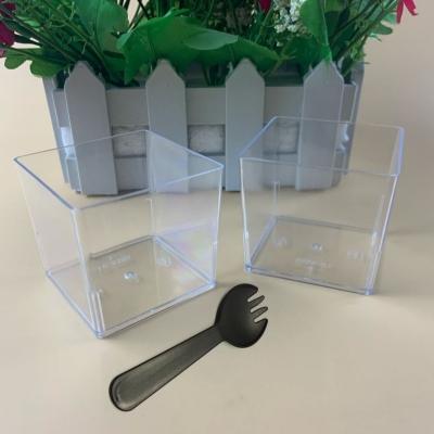 China Cheap Viable Clear Disposable Square Dessert Box Plastic Foam Cube 125ml Puds Cup for sale