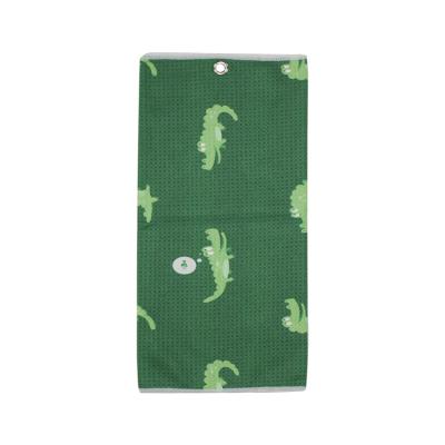 China QUICK DRY Custom Design Portable Quick Dry Tri Folded Microfiber Waffle Golf Towel With Air Hole And Crane Hook for sale