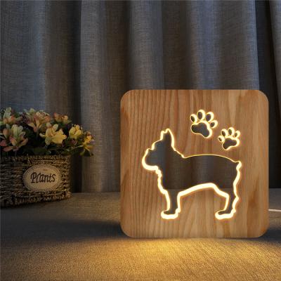 China 3D 7 Colors Newest Design Good Price Flashing Wood Sensor Animal Night Light Led Wood Base Desk Lamp for sale