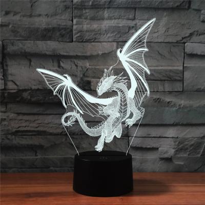 China 7 Colors 3D Dinosaur 3D LED Illusion Lamp 3D Flashing Optical Illusion Lights 7 Color USB Home Decoration Multicolor Changing For Boys for sale