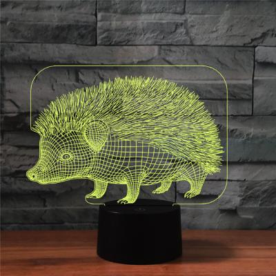 China 2021 7 Colors 7 Colors 7 Colors Amazon Cartoon Hedgehog Shape LED 3d Baby Lamp Night Flashing Light For Kids Gifts for sale