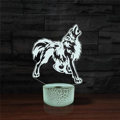 China 3D 7 Colors 3D LED Lamp Dimmable Wolf Head Bedtime Illusion Touch Flashing Night Light 7 Colors Wolf Light Kids Bedside Lamp for sale