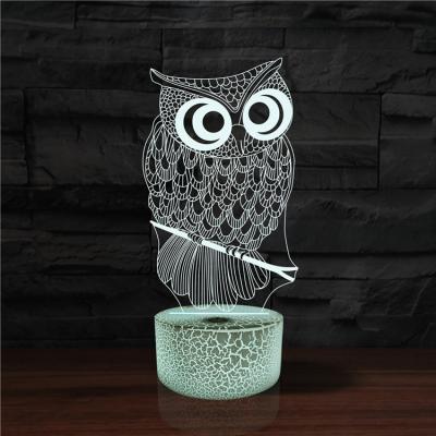 China Customized 7 Colors 3D Illusion Owl Children's Desk Lamp Night Flashing Acrylic Creative Transparent Light 7 Colors Led Light for sale