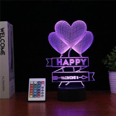 China 7 Colors 3D Illusion Lamp Love Heart Light 7Colors Flashing Night Changing Smart Touch Sensor Bedside Lamps for Bedroom Home Decoration for sale