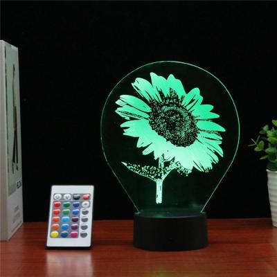 China 3D 7 Colors Touch Table 3d Flashing Remote Control Lamps for Bedroom Chromotropic Desk Lamp for Christmas Sunflower Bedside Decorative 3d Lamp for sale