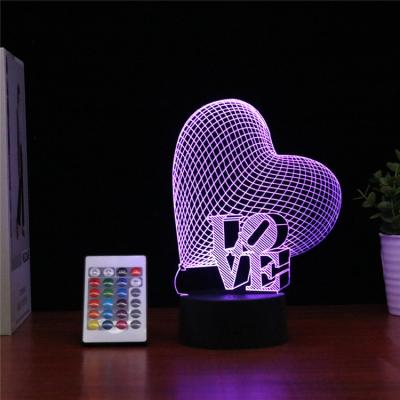 China 7 Colors 3D Lamp 3D Illusion Flashing Night Light Me Like U Heart 7 Colors Changing Decorative Desk Lamp for sale