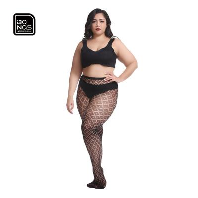 China BONAS breathable plus size nylon black rhombus women's clothing sexy net tights multiple size net stockings for sale