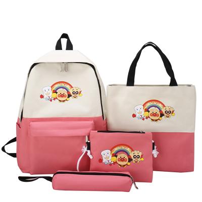 China Waterproof 4 pcs set leisure unisex canvas backpack school bags shoulder handbag with cluth bag and pen bag for sale