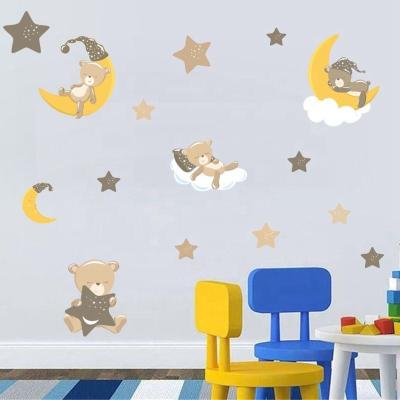 China Hot Selling Cute Bear Wallpaper Cartoon Star Moon Sticker PVC Decorative Wall Sticker for sale