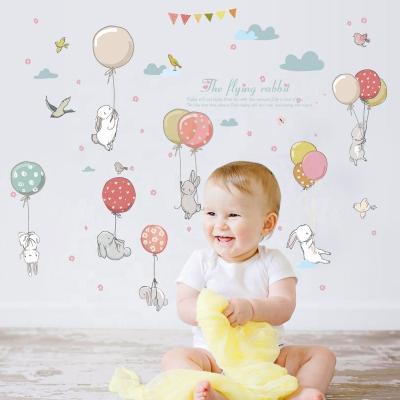 China WALL STICKER China Manufacture Lovely Rabbit And Balloon Cartoon PVC Vinyl Wall Sticker Removable Decoration for sale