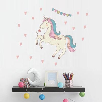 China Loving Heart Unicorn Wall Paper Sticker New Design Cartoon Sticker Kids Room Decal Pink Wall for sale