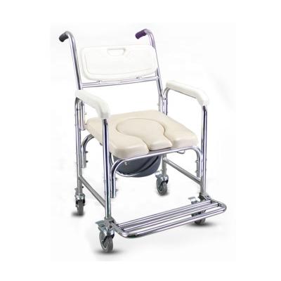 China Rehabilitation Therapy Supplies Aluminum Bath Toilet Chair With Wheels Commdoe Wheelchair For Handicapped MK04016 for sale