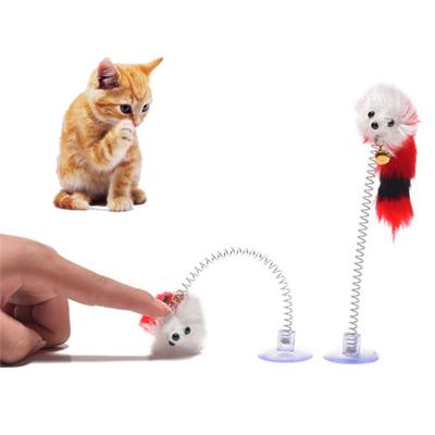 China Random Color Cat Toys Feather Funny Cat Plastic Mice Train 20 x 10cm Mouse Sucker Bottom Rubber Band 1PC Hy00268000 Fake Pet Products for sale