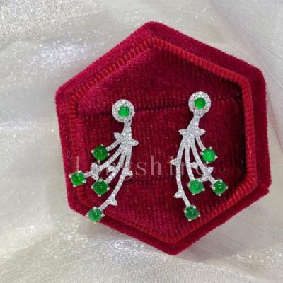 China Classic Exquisite Design 18K Green Natural Jade Color Diamonds White Diamond Earring In Fashionable Shape for sale