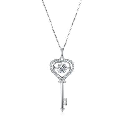 China Fashionable Wholesale Romantic Couples Heart Key Shaped Pendant 925 Sterling Silver Jewelry Moissanite Necklace for sale