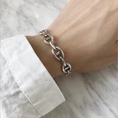 China Popular Unqiue Central Statistical Institute Jewelry Fashion Women White Gold Chain Link Bracelet Bangles 925 Silver for sale