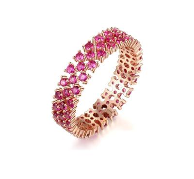 China CZ Band Ring Sterling Silver Jewelry Ring Pink Zircon CZ Paved Rose Gold Ring Girls Band 925 Silver Ring for sale