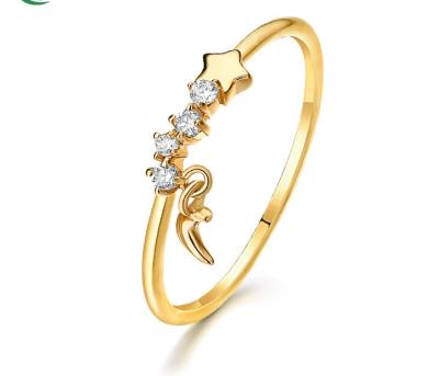 China 14K gold ready to ship simple and elegant design 14K gold star and moon zircon band ring for lady for sale