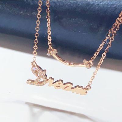 China 18K Pure Gold Women Jewelry Real Rose Gold Necklace Diamond Letter 18K Real Rose Gold Necklace DREAM Pendant Necklace for sale