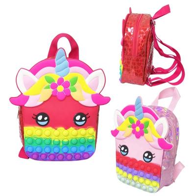 China Cardboard rainbow silicone pop push itting unicorn backpacker bubbling bubbling unicorn school bag popping backpack for sale