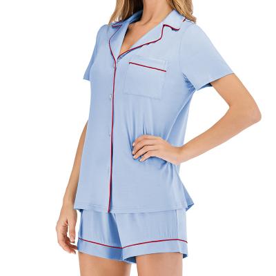 China Bamboo Designer Logo Sleepwear Pajamas Set Women's QUICK DRY Custom Cotton Summer Shorts Set for sale