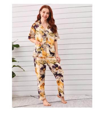 China 2021 hotsale shen pattern women QUICK DRY pants with short sleepwear women cotton sleeve wholesale pajamas for sale