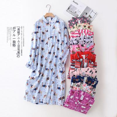 China 2021 Women Pajamas Set QUICK DRY short sleeve button notch collar soft pajamas long robe bottom drop nightgown for sale