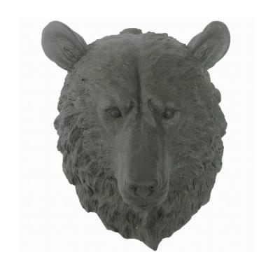 China World Indoor Black Color Art Ornament Statue Decal Polyresin Magnesium Animal Opens Head Resin Bear Wall Hanging Sculpture Decor for sale