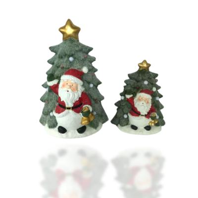 China Worldwide Resin Santa Claus Green Tree With LED Lights And Music On Christmas Tree For Holiday Decoration Ready To Ship for sale