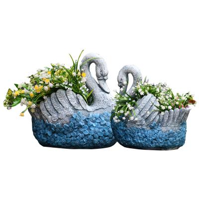 China Global personality gray decorative succulent garden plant flowerpot resin swan plant animal garden pot for sale