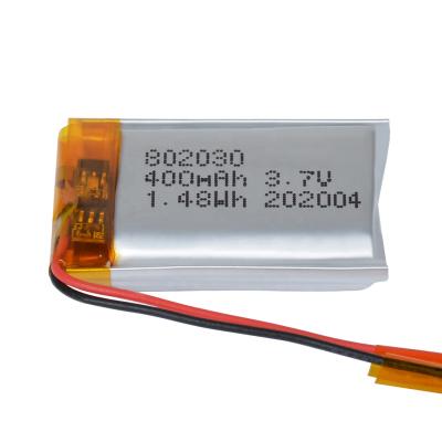 China Hot Sale Li-ion 802030 Lithium Ion Battery 3.7v 400mah Square for sale