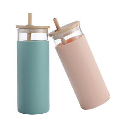 China New Product Sustainable Bamboo Water Bottle Glass Water Bottle With Bamboo Lid for sale